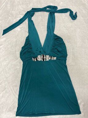 Teal Halter Top with Rhinestone Waist